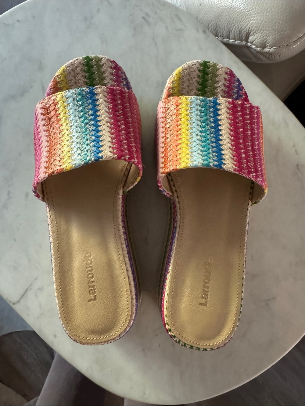 Larroude Multicolor Woven platform Slide Sandals